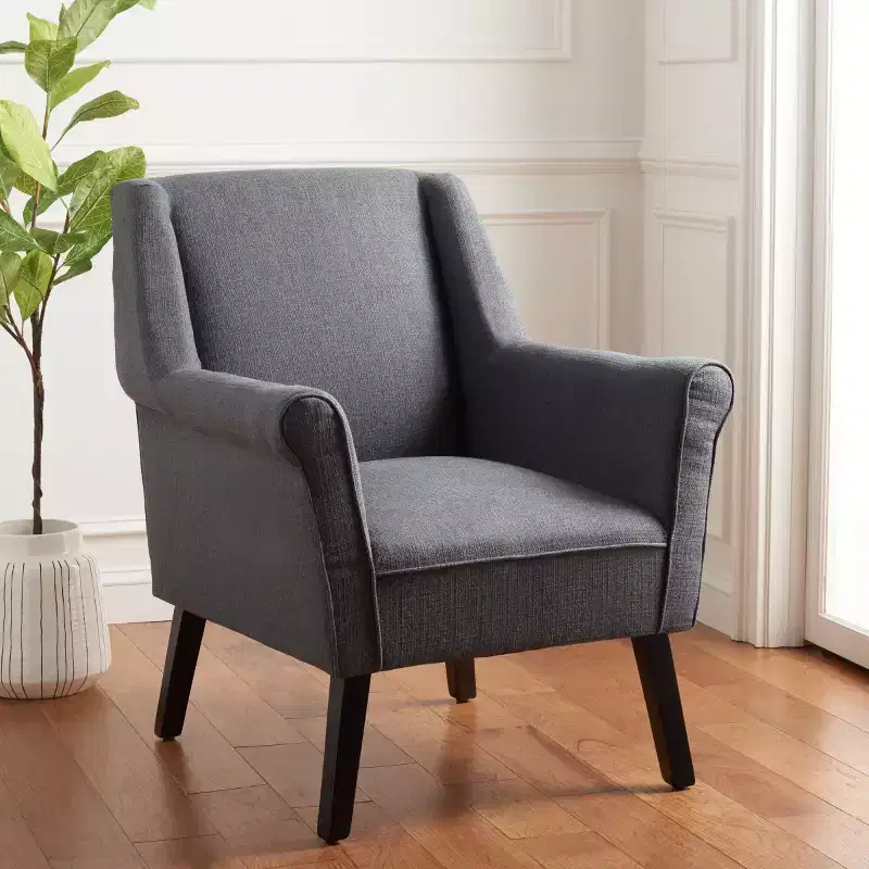Navy Upholstered Accent Chair, Wood Frame, Polyester/Nylon Fabric, 275 lb Capacity