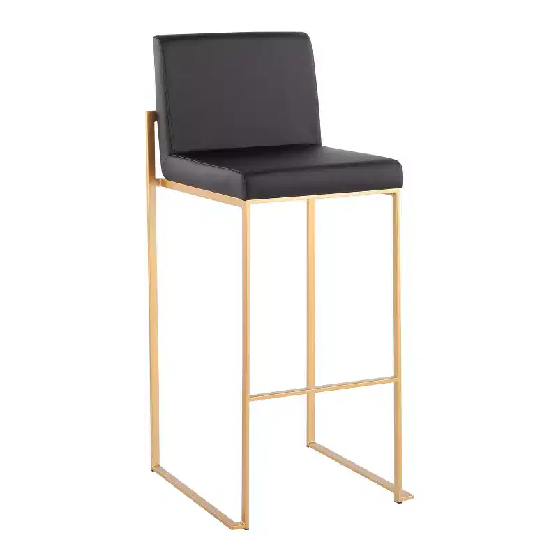 LumiSource Set of 3 Fuji High Back Barstools Gold Steel/Black PU