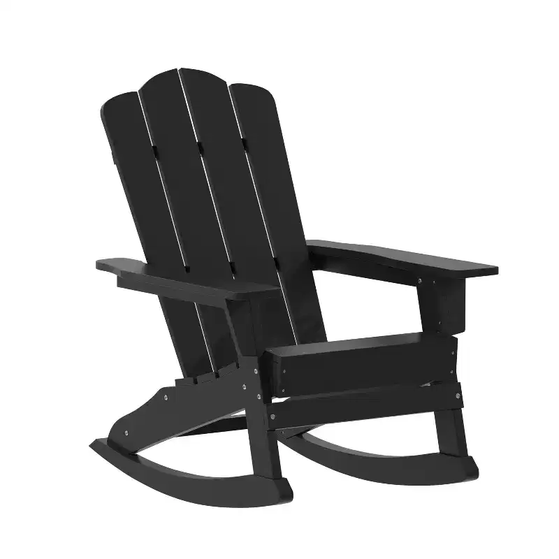 Emma and Oliver Adirondack Rocking Chair with Cup Holder, Weather Resistant HDPE Adirondack Rocking Chair