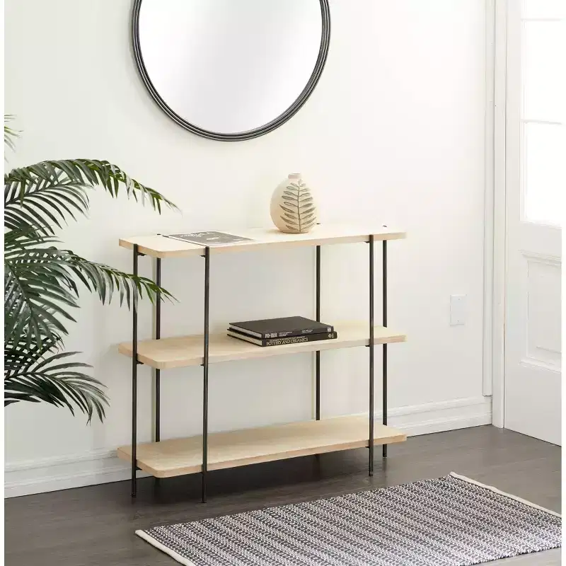 Contemporary Metal Console Table - Olivia & May: Fixed Shelf, Wood Top, No Assembly Required