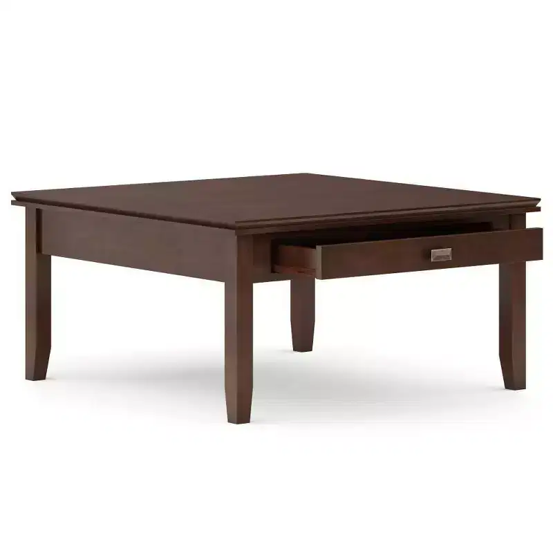Stratford Square Coffee Table Russet Brown - : Transitional Wood Composite, Storage Drawers, 36" Square