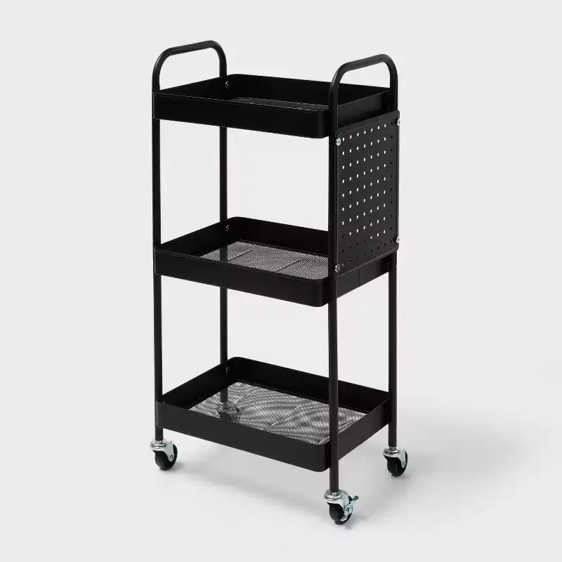 3-Tier Pegboard Rolling Cart - Black