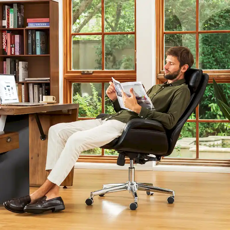 High-Back Leatherette Executive Office Chair, Adjustable Backrest 87-106°, 360° Swivel, 275 lb
