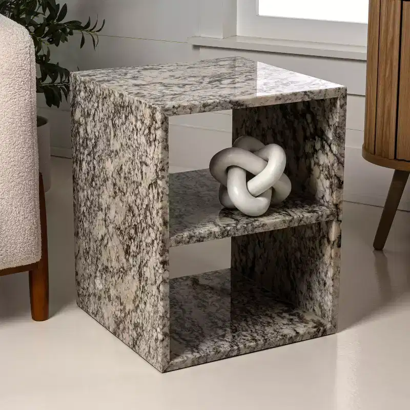 Natural Marble 2-Shelf End Table, Square – 20