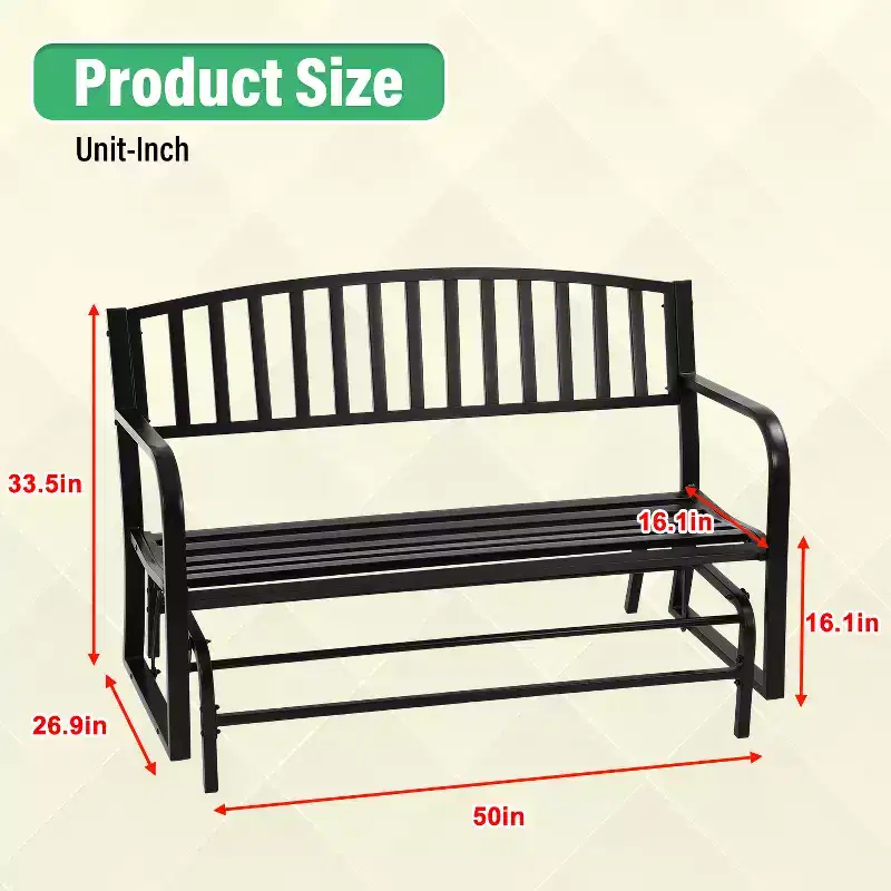 BestMassage Garden Bench Patio Glider Bench with Smooth Metal Frame, Black