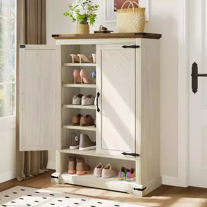 6-Tier Wooden Shoe Rack Storage with Adjustable Shelves for Hallway