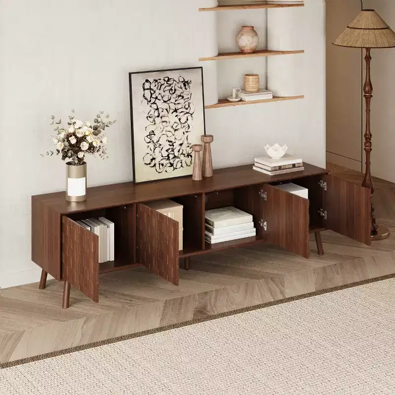 JVNOXK 70inch Modern TV Stand for TVs up to 80 inches for Living Room, Entertainment Center with Solid Wood Legs, Soft Closing Hinges