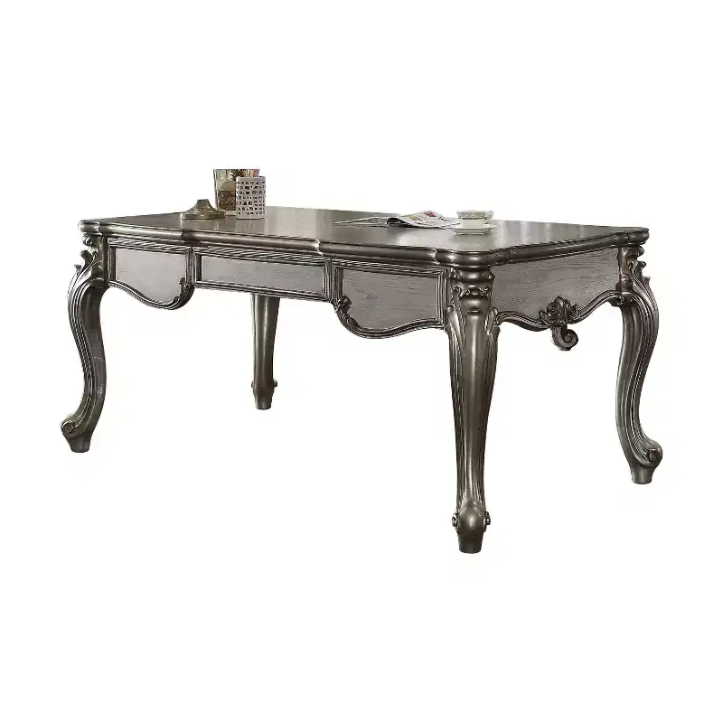 Versailles Executive Desk Antique Platinum - Acme Furniture: Veneer Surface, Wood Frame, Enclosed Storage