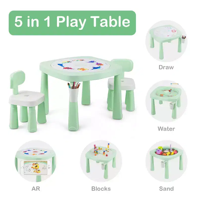 Costway 5in1 Kids Activity Table Chair Set AR Function Water Building Block Craft Table