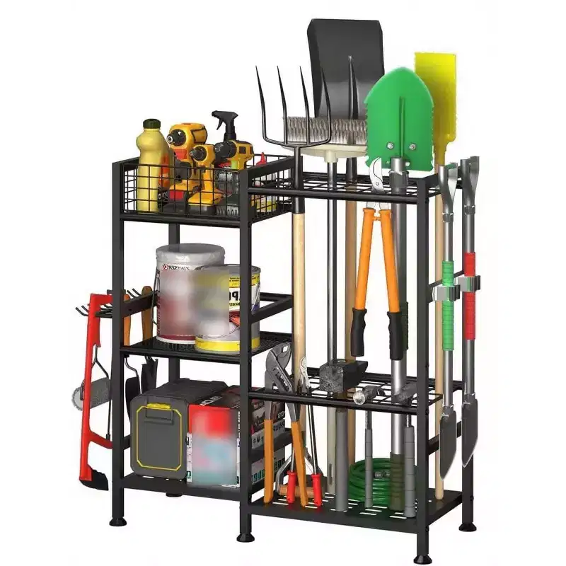 Garden Tool Organizer, 3 Tier Yard Tool Tower Rack for Garage Storage, Up to 35 Long-Handled Tools, Freestanding Garden Tool Stand for Yard Shed