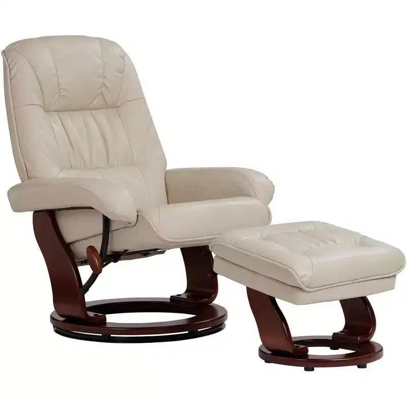 BenchMaster Kyle Taupe Faux Leather Recliner Chair Modern Armchair Ottoman Footrest Ergonomic Manual Reclining Swivel for Bedroom Living Room Reading