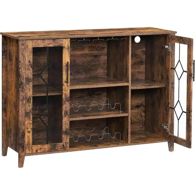 Wine Cabinet , Glass Door Liquor Cabinet with Wine Rack,Table with Storage, Liquor Sideboard with Adjustable Shelves for Living Room