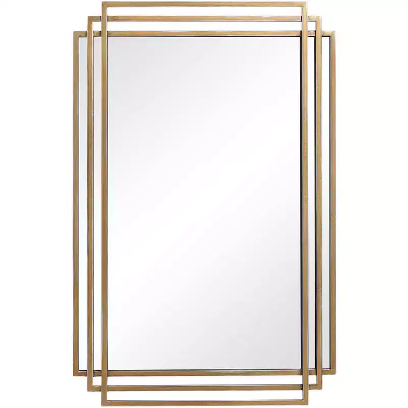 Uttermost Rectangular Vanity Decorative Wall Mirror Modern Distressed Brushed Gold Solid Iron Frame 23 3/4 Wide for Bathroom