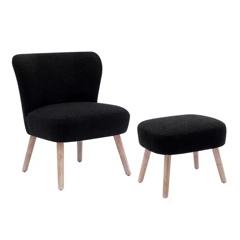 WestinTrends 25.5 Wide Upholstered Boucle Accent Chair with Ottoman Foot Stool Set