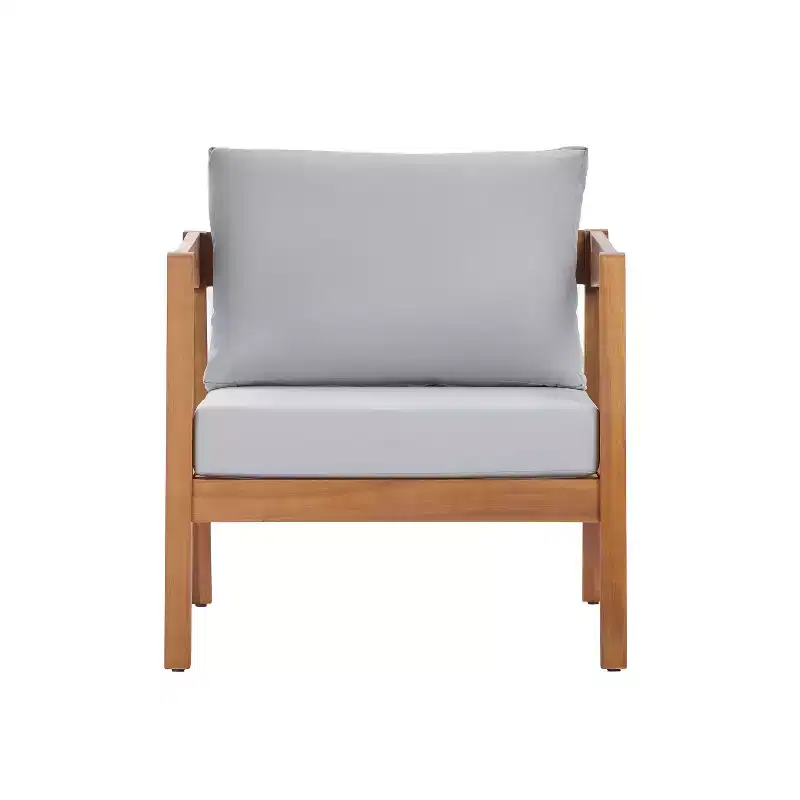 Christopher Knight Home Kittisak Farmhouse Acacia Wood Upholstered Patio Lounge Chairs with Cushion (Set of 2)