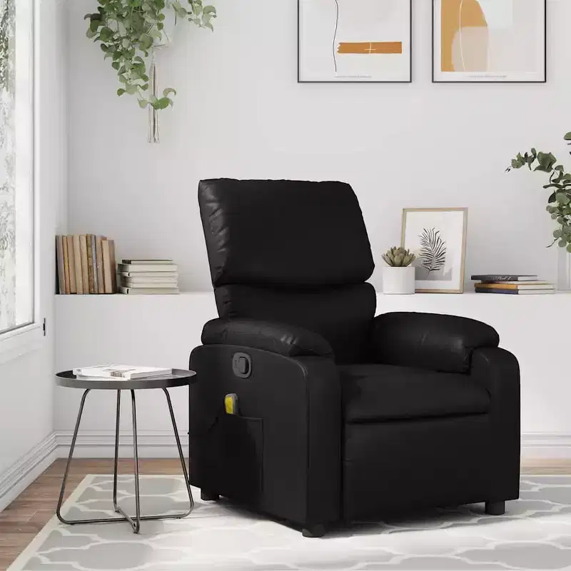 Massage Recliner Chair Black Faux Leather, Metal, Plywood Single