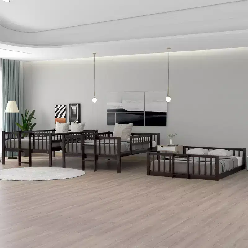 Full Over Full Over Full Triple Bunk Bed with Ladders and Slide, Espresso