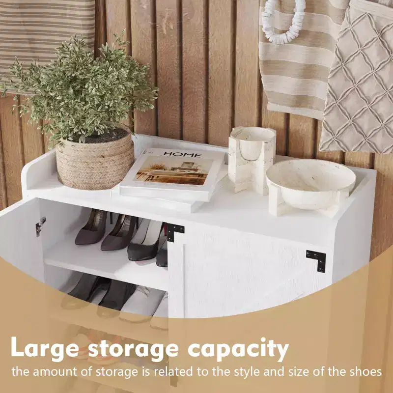 Shoe Storage Cabinet With Doors, Farmhouse 6-Tier Entryway Shoe Rack With Adjustable Shelves And Open Storage, Slim Shoes Organizer White