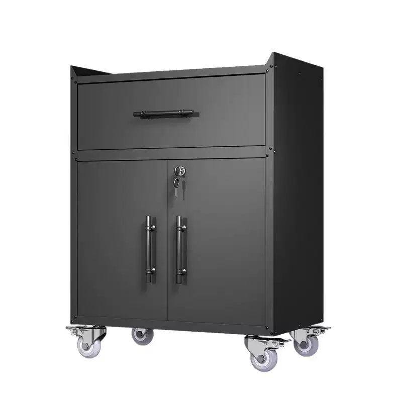 2-Door 1-Drawer Rolling Tool Cabinet with Lock and Adjustable Shelf