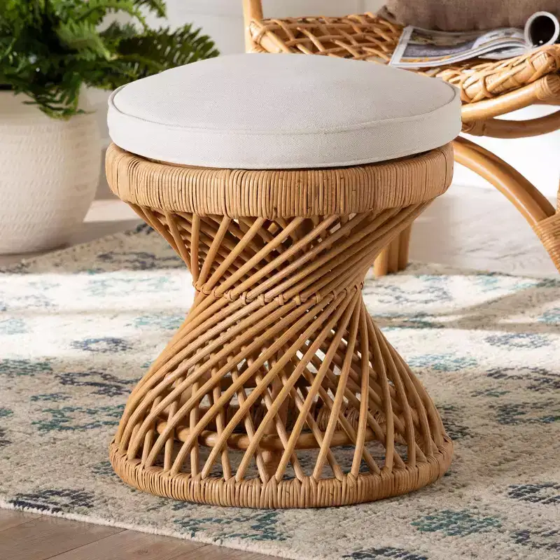 bali & pari Borneo Rattan Footstool Light Honey