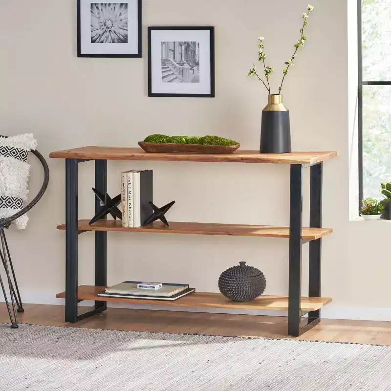 Modern Industrial Handmade Acacia Wood and Iron Console Table