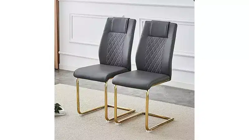 Dining Chairs Set of 6, Leather Upholstered Accent Chair with Metal Legs, Modern Comfortable Sponge Chair for Dining Room Living Room Grey