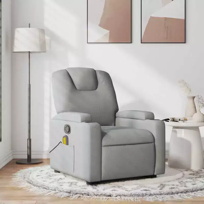 vidaXL Massage Recliner Chair with 6-Point Vibration, Adjustable - Light Gray