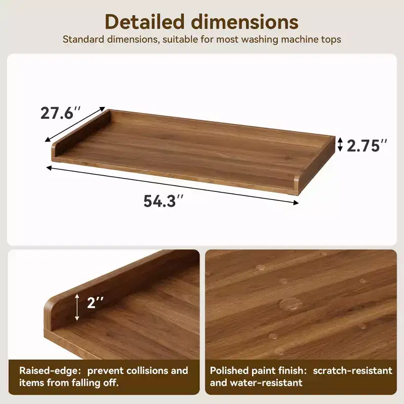 Washer Dryer Countertop, Laundry Topper with Raised Edge & Non-Slip Pad for Hamper Counter Storage & Laundry Room Organization