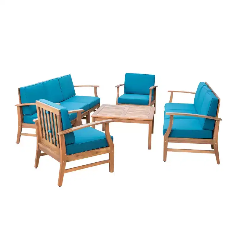 Christopher Knight Home Perla Outdoor 8 Seater Acacia Wood Chat Set with Cushions