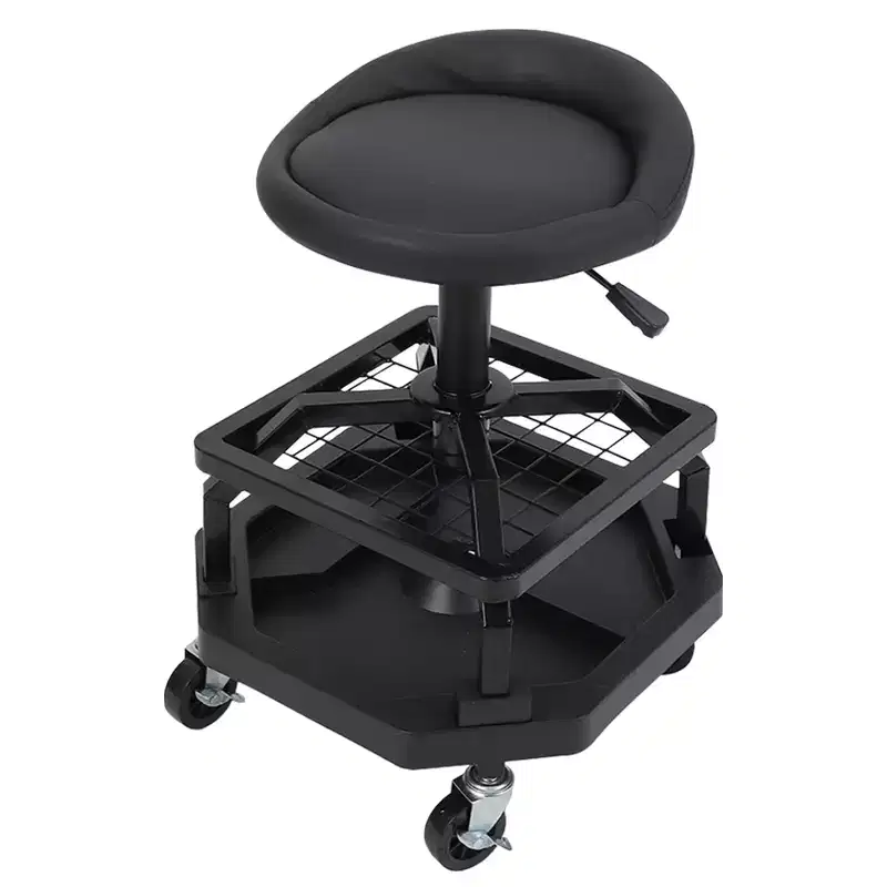 Rolling Garage Stool, 330LBS Capacity, Padded Mechanic Stool, Adjustable Height, Double Tool Tray Storage, for Garage, Shop, Auto Repair