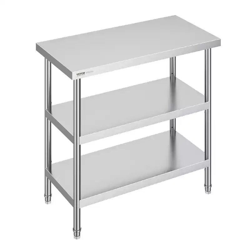 VEVOR Stainless Steel Food Prep Table, 18 x 36 x 34 Inch Commercial Kitchen Worktable, with 2 Adjustable Undershelf, Heavy Duty Prep Table