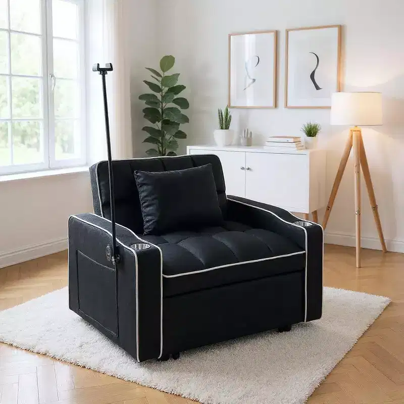 MAYEERTY 2-in-1 Covertible Sofa Bed with Pull Out Bed Modern Double Sleeper Sofa Adjustable Sleeper Bed for Living Room Black