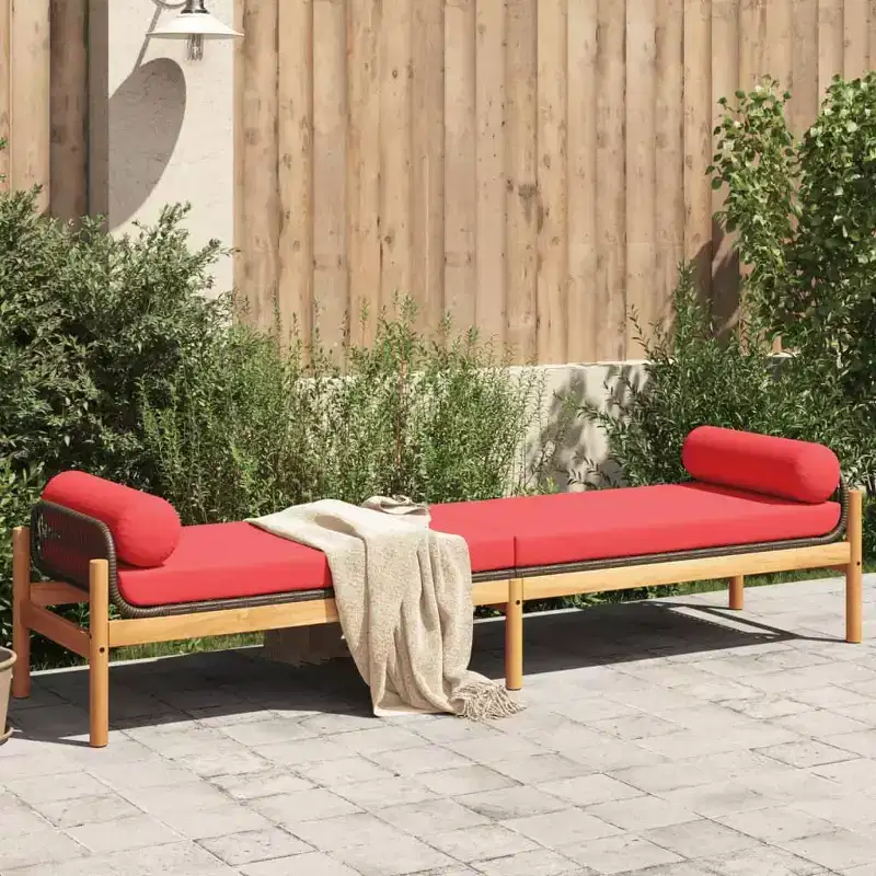 vidaXL Patio Bench with Cushion - Outdoor Loveseat, Brown Poly Rattan, Acacia, Weather-Resistant, 85 x 21.9 x 18.9