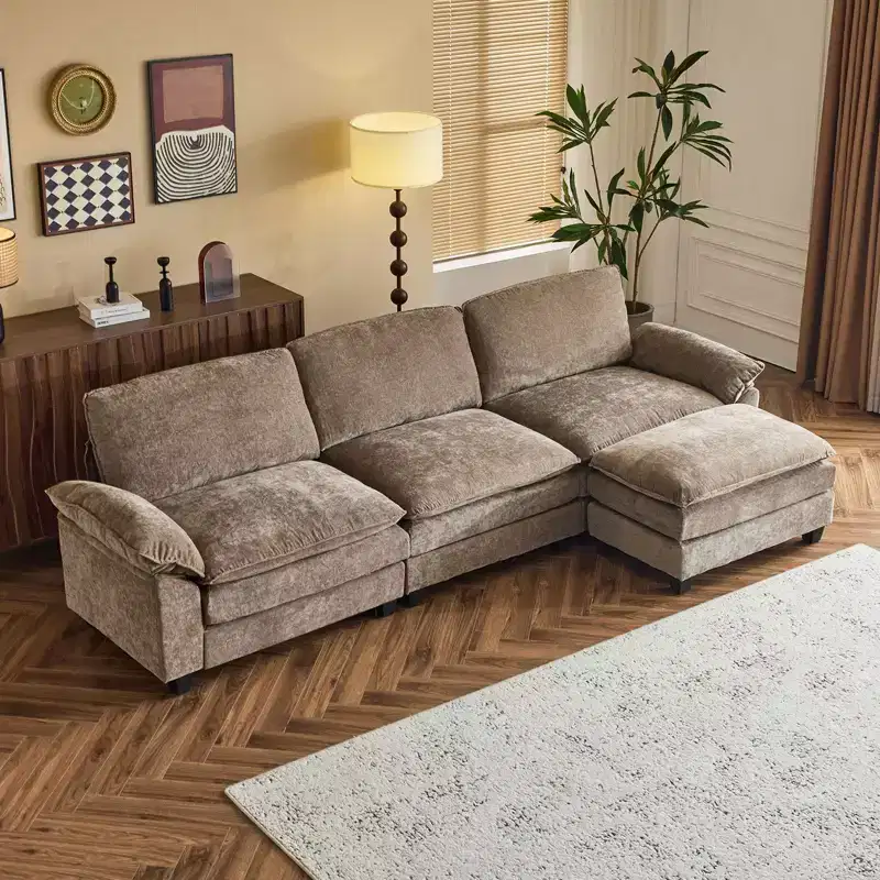 120 in. W Pillow Top Arm Chenille Sofa with Ottoman