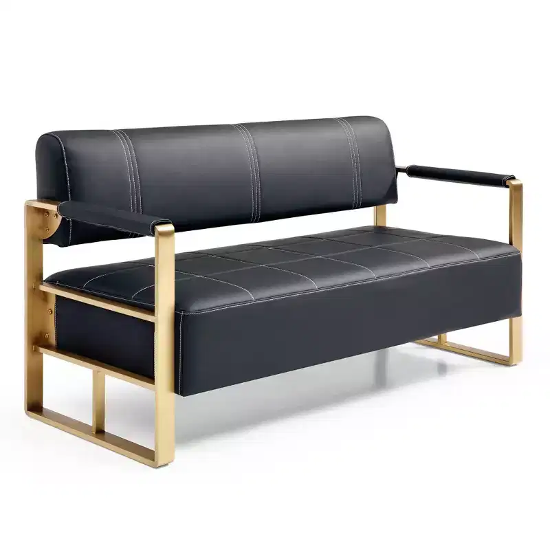 Modern 2 Seat Sofa, with Metal Armrests Wide Thick Backrest High-Density Foam Seat Padded for Small Spaces Bedroom