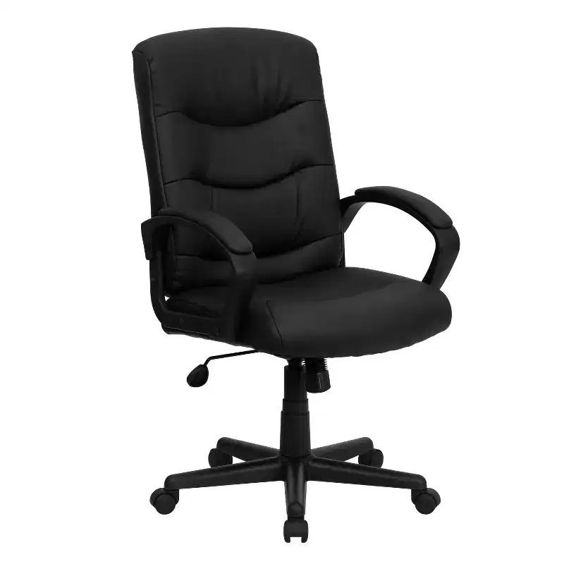 Emma and Oliver Mid-Back Black LeatherSoft Three Line Horizontal Stitch Swivel Office Chair