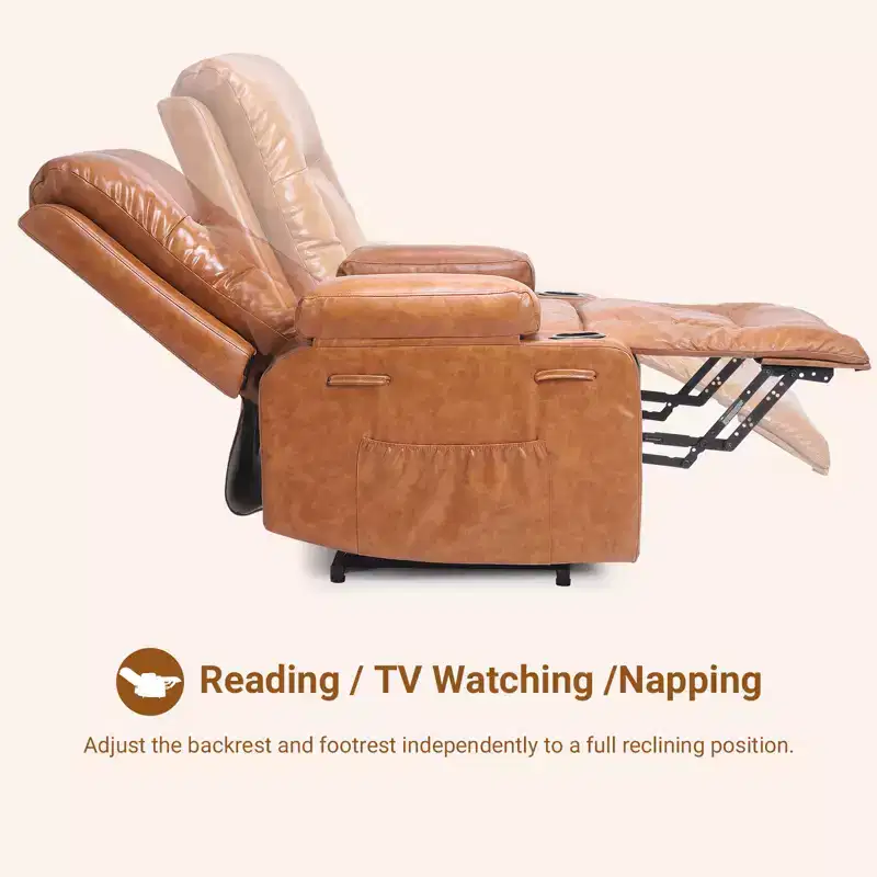 Oversized Power Lift Recliner Chair for Seniors  Extra Wide Seat, Heated Massage, Faux Leather Electric Sofa with Cup Holders & Side Pockets, Beige