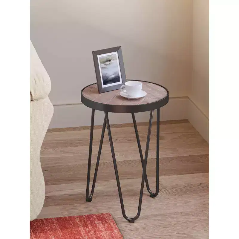 Farmhouse Round Side Table, Brown/Black