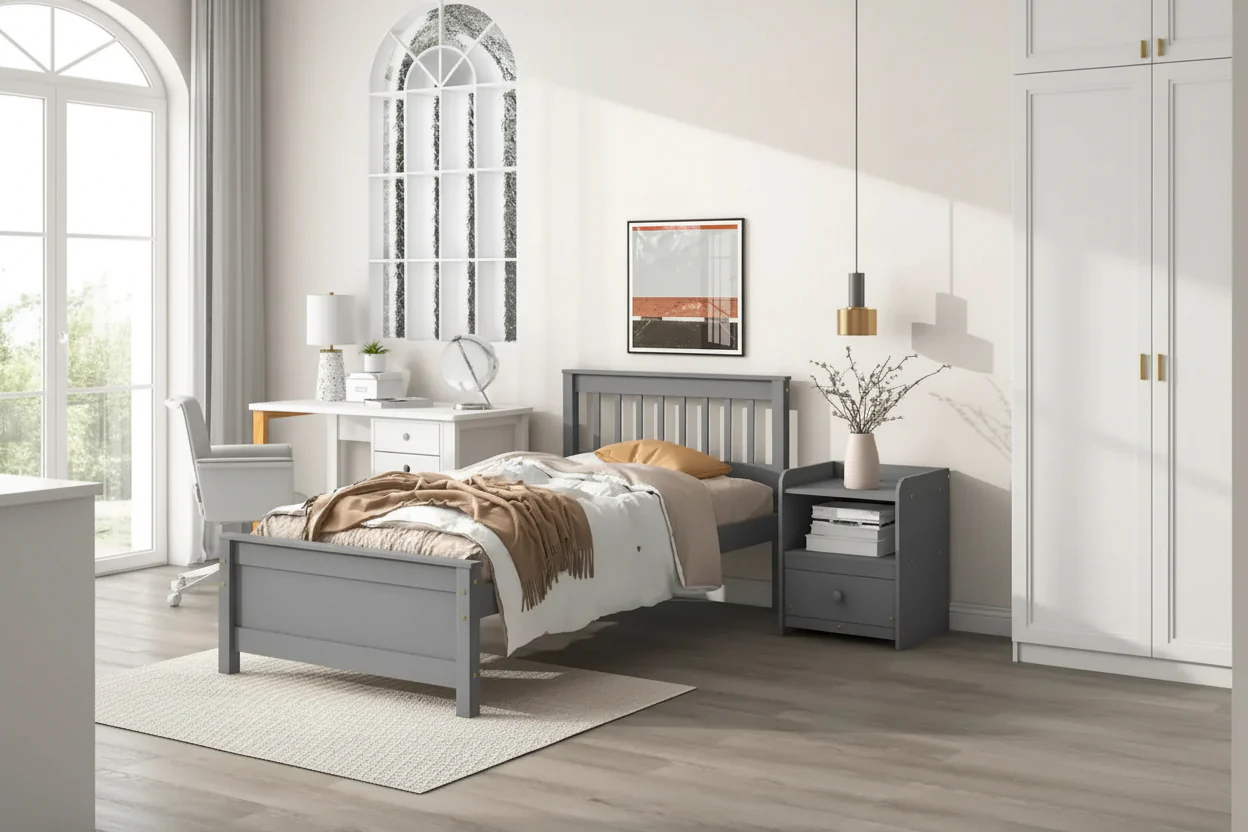 Twin Bed with Headboard and Footboard With a Nightstand
