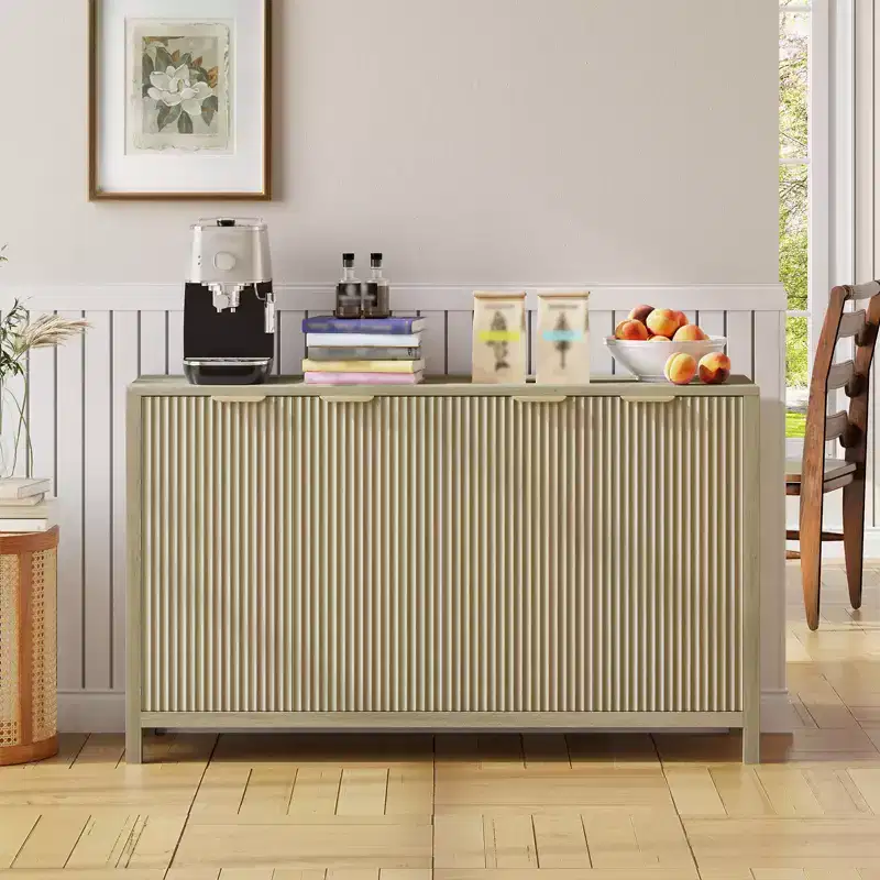 55 Modern Fluted Buffet Cabinet with Storage, 4 - Door Wooden Sideboard Credenza with Adjustable Shelf for Dining Room, Kitchen & Living Room