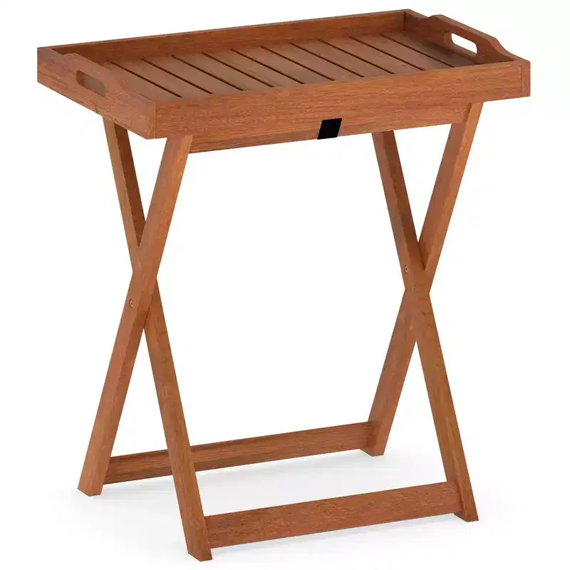 Costway Patio Solid Wood Tray Table w/ Removable Top Rectangular TV Tray Bistro Table