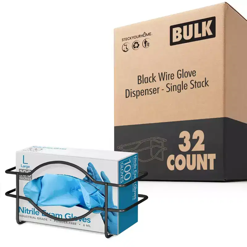 Stock Your Home Black Metal Single Gloves Dispenser 32 Pack Tissue Box Shelf Wall Mount Glove Box Holder for Kitchen Closet Lab Exam Office
