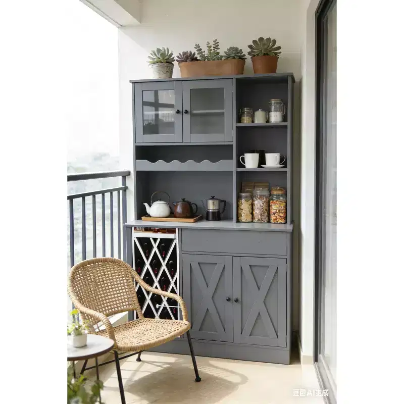 COZONY MDF Wine Cabinet, Acrylic Double Doors Upper Tier Display for Dining Room Bar