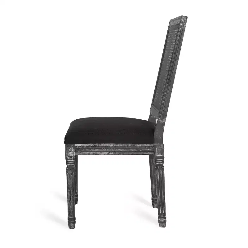 of 4 French Country Wood and Cane Upholstered Dining Chairs