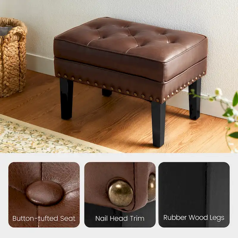 Black / Coffee Mid-Century Button-Tufted PU Leather Ottoman