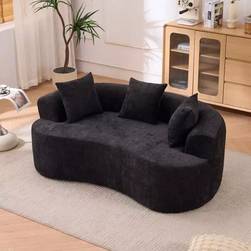 Modern Crescent-shaped Low-back Sofa Couch with Deep Cushions & Pillows,Chenille Fabric Futon Couch for Living Room,Apartments