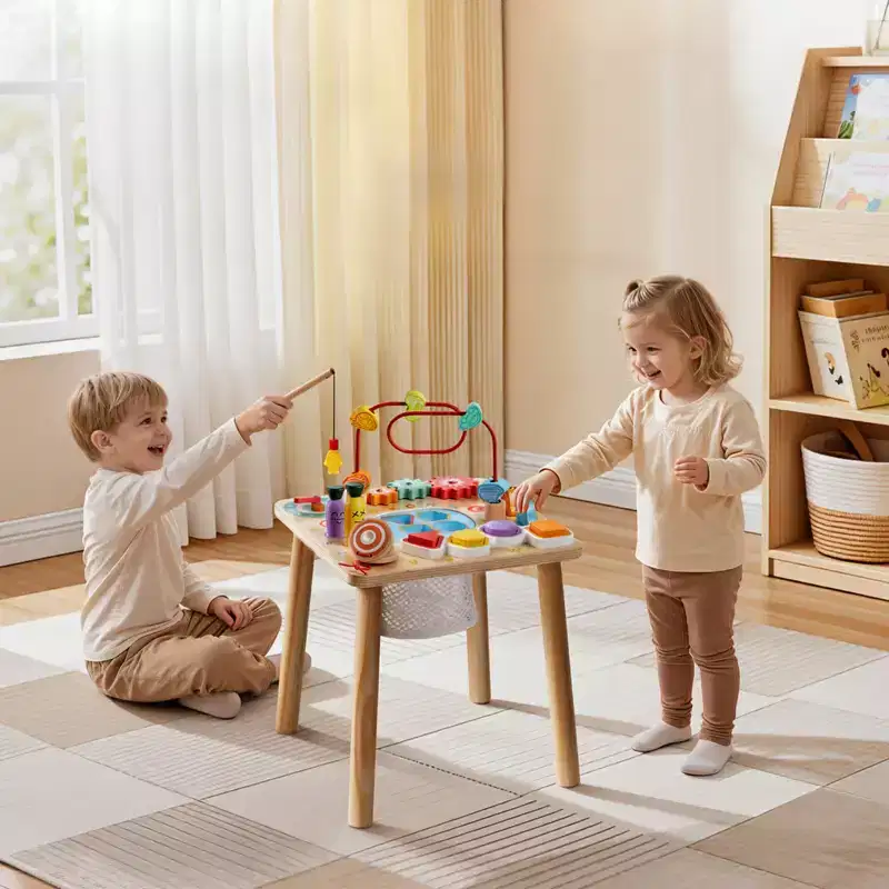 8-in-1 Montessori Activity Table for Toddlers 1-3 Years, Wooden Learning Desk, Multicolor