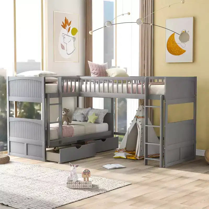 Whisen Twin Size Bunk Bed with Built-in Drawers & Versatile Under-Bed Area for Kids Rooms