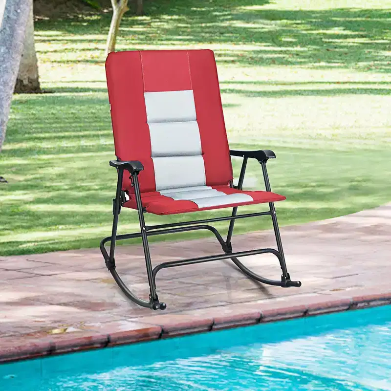 Costway Set of 2 Padded Folding Rocking Chairs Patio Garden Yard Camping Red/Blue