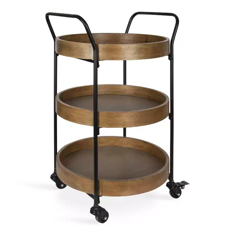 Lloyd Round Metal Bar Cart, 18x18x31.5, Rustic Brown and Black